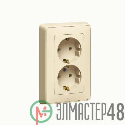 Розетка 2-м СП Cariva 16А IP20 250В 2х2P+E с заземл. немецк. стандарт сл. кость Leg 773727
