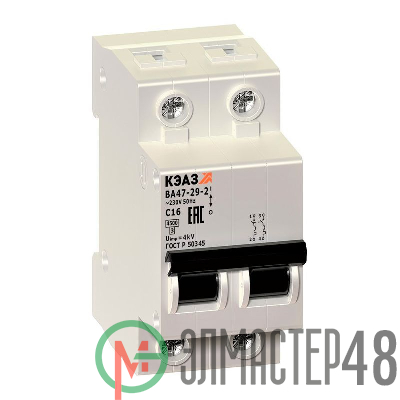 Выключатель автоматический модульный 2п C 1А 4.5кА ВА47-29-2C1-УХЛ3 КЭАЗ 253166