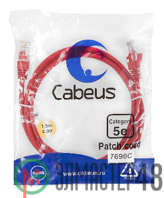 Патч-корд U/UTP кат.5E PC-UTP-RJ45-Cat.5e-1.5m-RD 2xRJ45/8p8c неэкранир. PVC 1.5м красн. Cabeus 7696c