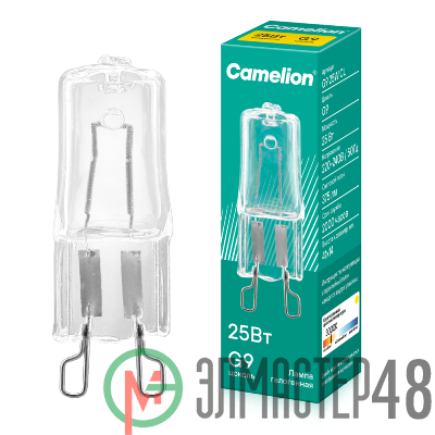 Лампа галогенная 25Вт капсула G9 2850К 240В прозр. Camelion 5845