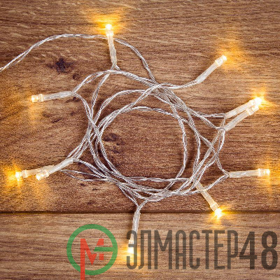 Гирлянда светодиодная универсальная 1.2м 10LED тепл. бел. провод прозр. батарейки 2хAA Neon-Night 303-073