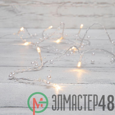 Гирлянда светодиодная "Жемчужинки" 1.5м 10LED тепл. бел. провод прозр. 2хAA (батарейки не в комплекте) Neon-Night 303-097