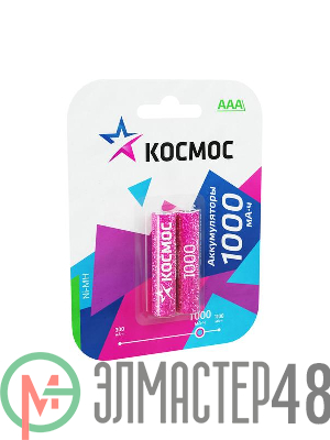 Аккумулятор R03 NI-MN 1000мА.ч BP-2 (блист.2шт) Космос KOCR03NIMH(1000MAH)
