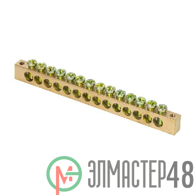 Шина PEN "ноль-земля" 8х12 14 отвер. латунь крепеж по краям PROxima EKF sn0-125-14-k