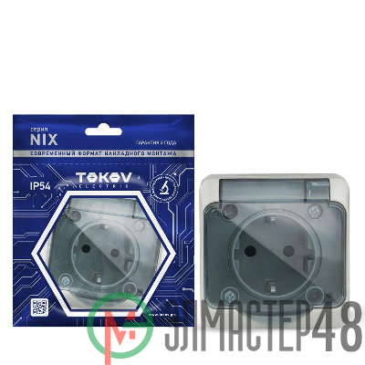 Розетка 1-м ОП Nix 16А IP54 250В с заземл. с прозр. крышкой сер. TOKOV ELECTRIC TKE-NX-R1Z-C06T-IP54