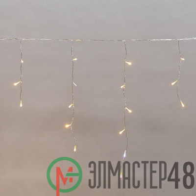 Гирлянда светодиодная "Айсикл" (бахрома) 10х0.6м 238LED тепл. бел. 5.1Вт 230В IP44 эффект мерцания провод прозр. Neon-Night 255-546
