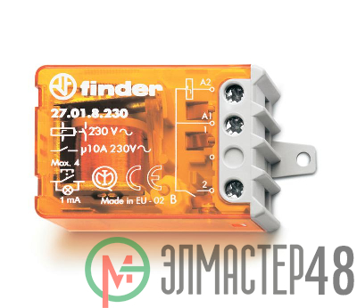 Реле шаговое электромеханич. 1NO 10А 2 состояния AgNi 230В AC монтаж в коробке фланец IP20 FINDER 270182300000