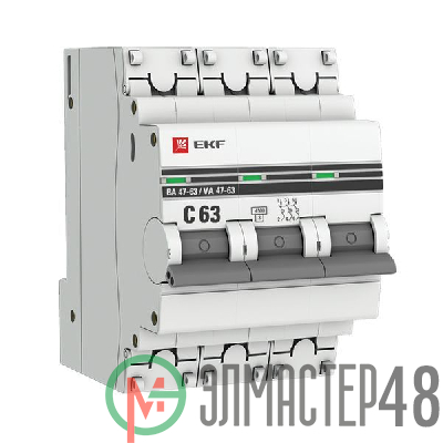 Выключатель автоматический модульный 3п C 63А 4.5кА ВА 47-63 PROxima EKF mcb4763-3-63C-pro