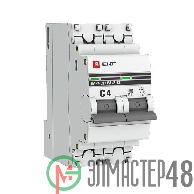 Выключатель автоматический модульный 2п C 4А 4.5кА ВА 47-63 PROxima EKF mcb4763-2-04C-pro
