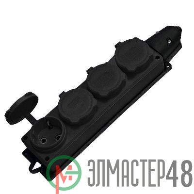 Колодка удлинителя 4-м Компакт 1ф с загл IP44 16А каучук черн. UNIVersal 602231