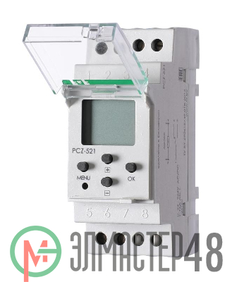 Реле времени PCZ-521 (1канал-125пар вкл. /выкл. сут. /нед. циклы 24-264В AC/DC 16А 1перекл. IP20 монтаж на DIN-рейке) F&F EA02.002.001