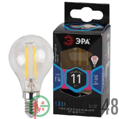 Лампа светодиодная филаментная F-LED P45-11W-840-E14 11Вт P45 шар 4000К нейтр. бел. E14 Эра Б0047014