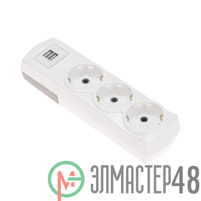 Колодка 3-м с заземл. PREMIUM 2 USB бел. Rexant 13-4402