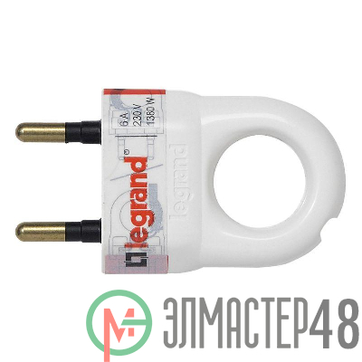 Вилка электрич. каб. Helium 6А 2P+E прямая бел. Leg 050162