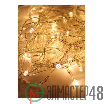 Гирлянда 12.8м (11.3+1.5) 120LED бел. прозр. провод 8 режимов мигания IP20 тепл. бел. Космос KOC_GIR120LED_W