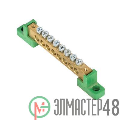 Шина нулевая PE 8х12 8 отвер. латунь с контактной пластиной 2 зел. угловых изолятора PROxima EKF sn0-125-08-2-pe