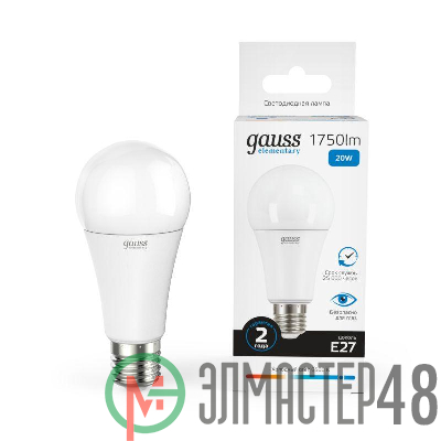 Лампа светодиодная Elementary A60 20Вт грушевидная 6500К холод. бел. E27 1750лм 180-240В Gauss 23239