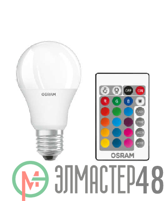 Лампа светодиодная LED STAR+ DIM с пультом A 60 9W/827 грушевидная 9Вт 2700К тепл. бел. E27 806лм 220-240В мат. пласт. OSRAM 4058075045675