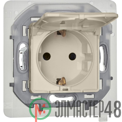 Розетка 1-м СП Inspiria 16А IP44 250В 2P+E защ. шторки с крышкой немецк. стандарт сл. кость Leg 673741