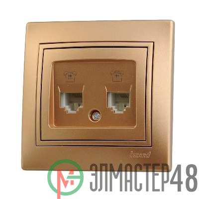 Розетка телефонная 2-м СП Мира RJ11 метал. зол. Lezard 701-1313-138