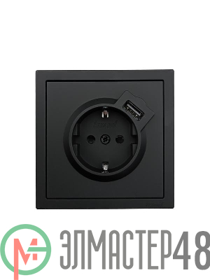 Розетка 1-мест. с/з+USB разъем СП ZIMA IP20 черн. бархат LEZARD 704-4288-181