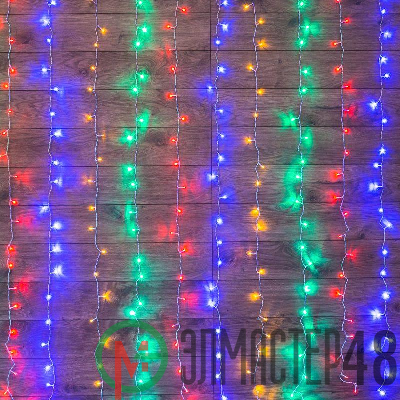 Гирлянда "Светодиодный Дождь" 2.5x2м свечение с динамикой 300LED мультиколор 230В провод прозр. Neon-Night 235-059