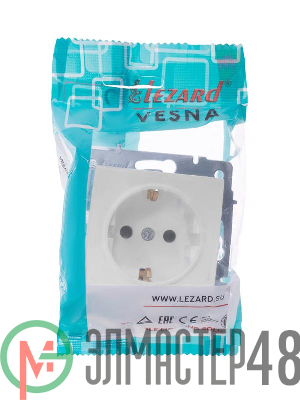 Розетка 1-м СП Vesna с заземл. защ. шторки ПБТ механизм бел. LEZARD 742-0288-124B