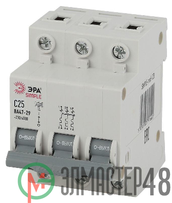 Выключатель автоматический модульный 3п C 25А 4.5кА ВА47-29 SIMPLE-mod-23 ЭРА Б0039240
