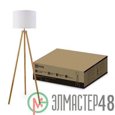 Светильник ТНО 24-Е27-WT 230В напольн. под лампу бел. абажур деревянн. тренога IN HOME 4690612059990