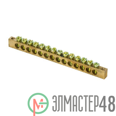 Шина PEN "ноль-земля" 6х9 14 отвер. латунь крепеж по краям PROxima EKF sn0-63-14-k