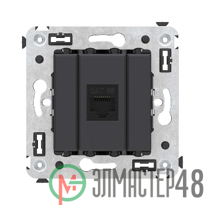 Розетка компьютерная 1-м СП Avanti "Черный матовый" RJ45 кат.5E без шторок механизм DKC 4412663