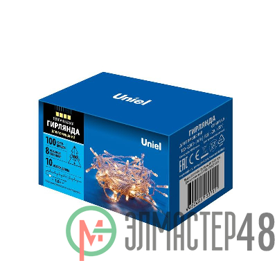 Гирлянда LED ULD-S1000-100/DTA WARM WHITE IP20 10м 100 диодов тепл. бел. свет провод прозр. Uniel UL-00007200