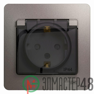 Розетка 1-м Glossa 16А 250В с защ. крышкой защ. шторки с заземл. в сборе IP44 платина SchE GSL001248