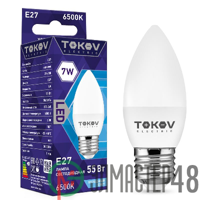 Лампа светодиодная 7Вт С37 6500К Е27 176-264В TOKOV ELECTRIC TKE-C37-E27-7-6.5K