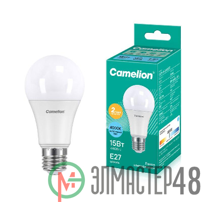 Лампа светодиодная LED15-A60/845/E27 15Вт грушевидная 4500К E27 1320лм 220В бел. Camelion 12186