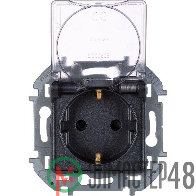 Розетка 1-м СП Inspiria 16А IP44 250В 2P+E защ. шторки с крышкой немецк. стандарт антрацит Leg 673743