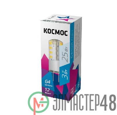 Лампа светодиодная 3Вт 12В G4 4500К КОСМОС LksmLED3wJCG412v45