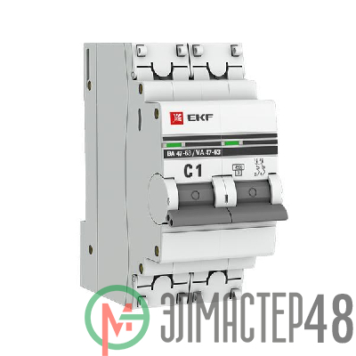 Выключатель автоматический модульный 2п C 1А 4.5кА ВА 47-63 PROxima EKF mcb4763-2-01C-pro
