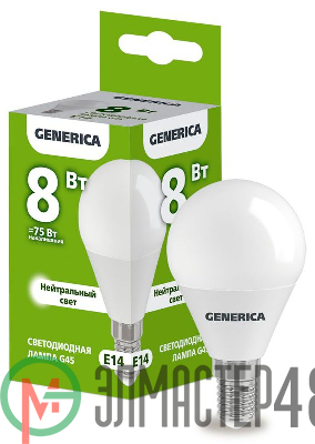 Лампа светодиодная G45 8Вт шар 4000К E14 230В GENERICA LL-G45-08-230-40-E14-G