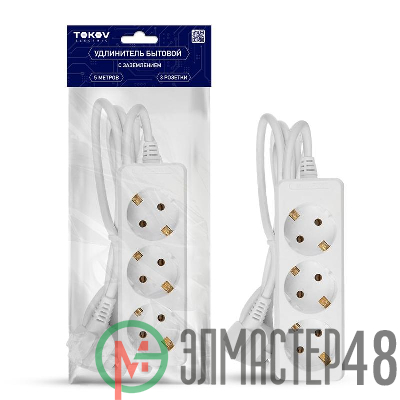 Удлинитель 3х5м с заземл. 10А 3х0.75 TOKOV ELECTRIC TKE-C01-BU3-5-075-Z