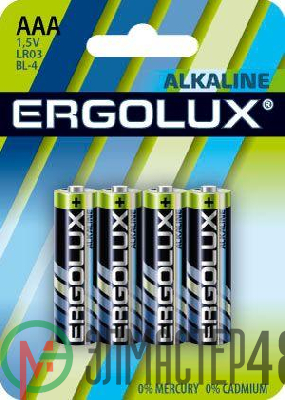 Элемент питания алкалиновый LR03 BL-4 LR03 BL-4 1.5В Alkaline (блист.4шт) Ergolux 11744