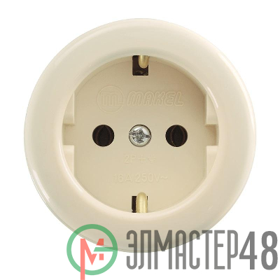 Розетка 1-м ОП 16А IP20 кругл. с заземл. Makel 16011