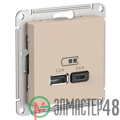 Розетка USB AtlasDesign тип A+C 5В/2.4А 2х5В/1.2А механизм песочн. SE ATN001239