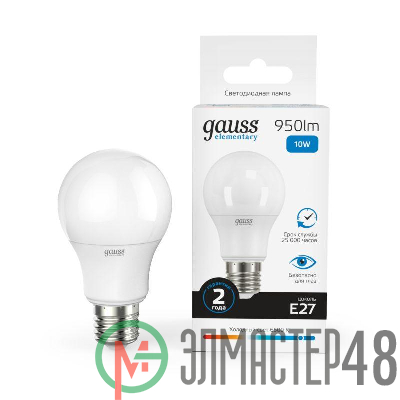 Лампа светодиодная Elementary A60 10Вт E27 6500К Gauss 23230