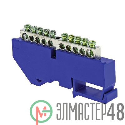 Шина нулевая N 6х9 10 отвер. никель син. изолятор на DIN-рейку PROxima EKF sn1-63-10-d
