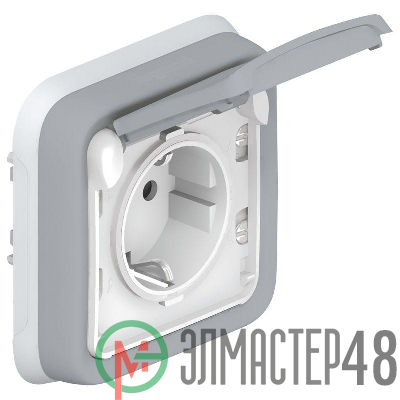 Розетка 1-м СП Plexo с защ. крышкой с заземл. с супр. IP55 сер. Leg 069833