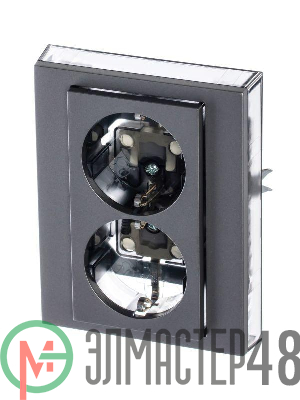 Розетка 2-м СП Levit 16А IP40 с заземл. защ. шторки сталь/дым. черн. ABB 2CHH223457C6069