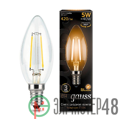 Лампа светодиодная Black Filament Свеча E14 5Вт 2700К Gauss 103801105