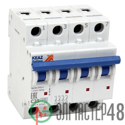 Выключатель автоматический модульный 4п C 63А 6кА OptiDin BM63-4C63-УХЛ3 КЭАЗ 260898