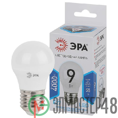 Лампа светодиодная P45-9w-840-E27 шар 720лм ЭРА Б0029044